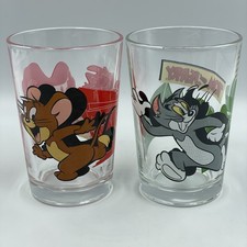 2 x Vintage Tom & Jerry Drink Glasses/Tumblers • Retro Cartoon • Official