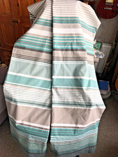 Lovely NEXT Teal Beige Brown Striped Lined RING TOP Curtains 66" wide X 72" long
