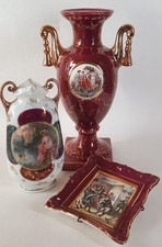 Group of English & Austrian ceramics Empire ware & Victoria vase + picture