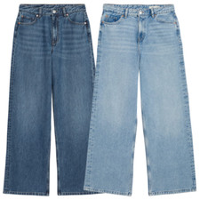 Ladies M&S Slouchy Mid Rise WIDE Leg Jeans Blue Sizes 6 - 20