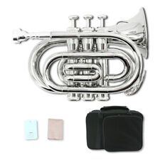Sliver Bb Pocket Trumpet Brass Lacquer Trumpet 7C Mouthpiece, Hard Case,Strap