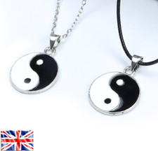 NecklaceTai Ji Yin Yang Pendant Women Men Classic White Black Enamel Chain Rope