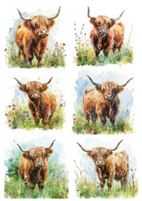 Highland Cow, Flowers - A4