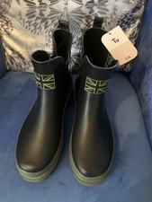 BNWT Black With Khaki Trim Wellies Size 7 Union Jack Detail By TU