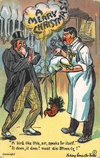 POSTCARD   COMIC  A MERRY XMAS  GENT  BUTCHER  SMELLING TURKEY