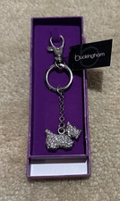 Buckingham New Boxed Silver Tone & Crystals Scottie Dog Keyring / Bag Charm. 