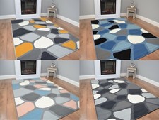 Modern Pebble Stone Design Rug Large Small Living Room Mat Grey Lounge Area UK
