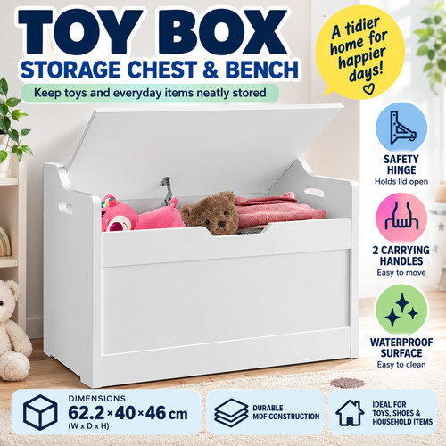 White wooden toy box storage - white,