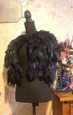 BNWT TOPSHOP VINTAGE LTD MIDNIGHT NAVY BLUE FEATHER SHOULDER CAPE BOLERO UK 6 8+