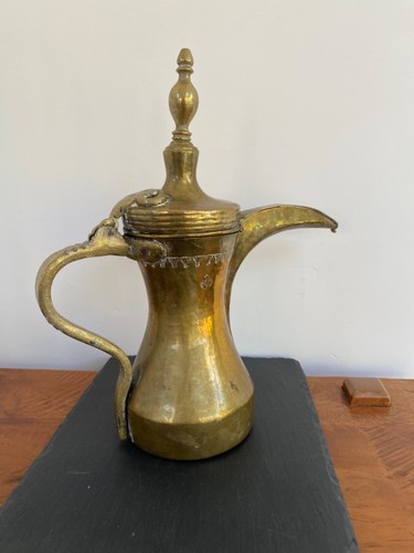 Antique brass dallah lidded - antique,