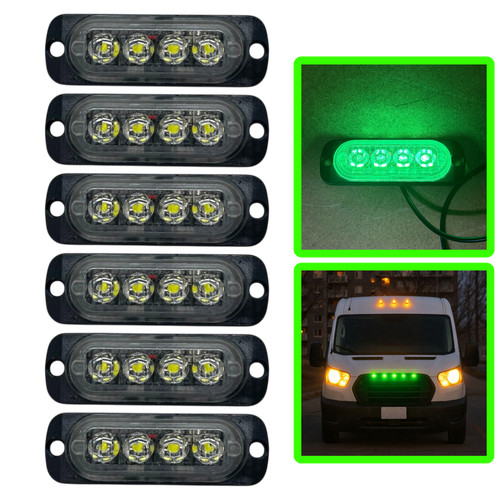 12v 24v green led flush - 6x, fit