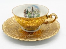 VINTAGE GOLD COLOURED HERGISWIL M. PILATUS TEA CUP TEACUP AND SAUCER