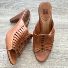 Frye Camel Leather Caged Peep