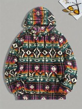 Men’s Boho Tribal Print Hoodie Soft Plush Pullover Sweatshirt with Pocket Unisex