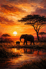 African elephant sunset - sunset, safari
