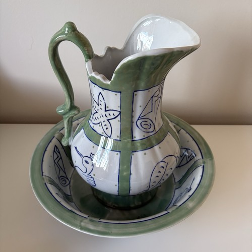 Green blue white ceramic - green,