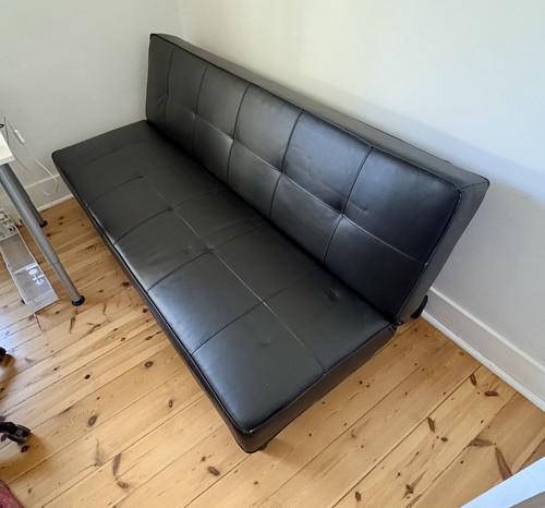 Black faux leather sofa bed - leather,