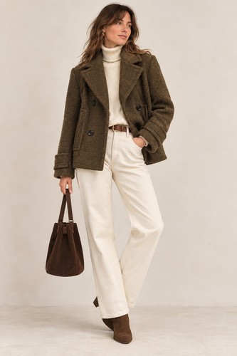 Olive green boucle wool - olive,