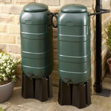 100 Litre Slimline Green Water Butt TWIN Pack - Free Link Kit, Holes Pre-drilled