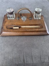 Antique Writing Set With Ink Well And Quill