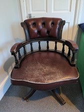 Antique Dark Leather Captains Chair