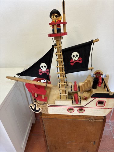 Wooden toy pirate ship - wooden, sails