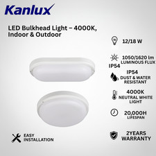 LED Bulkhead Light 12W 18W IP54 Wall Ceiling Mount 4000K Cool White