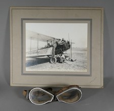 ANTIQUE WW1 ERA RCAF BIPLANE PHOTOGRAPH AND GOGGLES