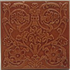 Antique Fireplace Tile Floral Majolica Brown Glaze by Godwin William C1890 AE1