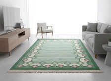 Swedish Green Wool Rug Flat-Weave Kilim Rölakan Rug by “M”1960,  208cm x 140 cm