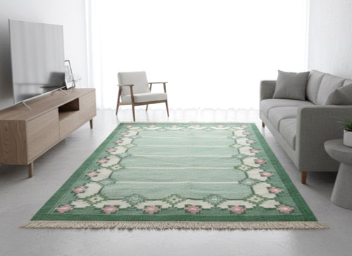 Swedish green wool rug - green,