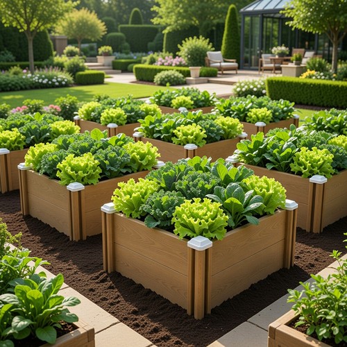 Wood effect raised garden beds - effect,