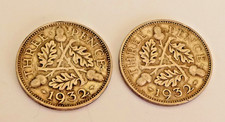 Two Silver Threepence 1932 Coins