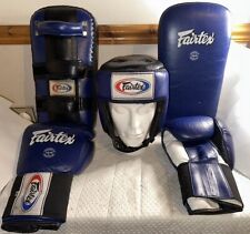 Fairtex Set Boxing Gloves 16oZ Muay Thai Kick Pads Face Head Guard Leather USED
