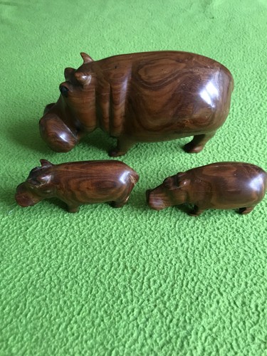 Vtg hand carved wooden hippo - 3,