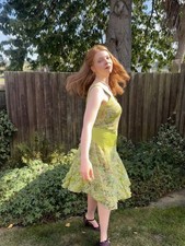 VINTAGE 20s 30s style silk green Ditsy bias floral Dress By MANGO (90s) 10 UK, S