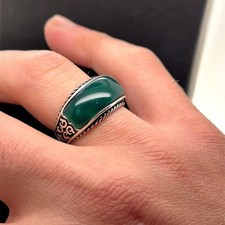 Silver Men Jade Tungsten Band