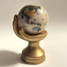 Alexander Kalifano Gemstone World Globe Paperweight Mother of Pearl 3" w/ Stand