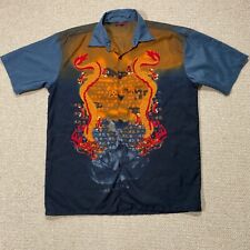 Y2K Dragon Shirt Mens Large Grey Orange Oriental Chinese Ninety Originals 2000s