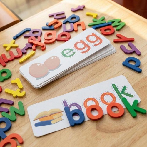 Wooden spelling game alphabet - spelling,