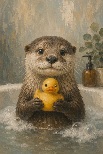 Otter holding rubber duck - a,