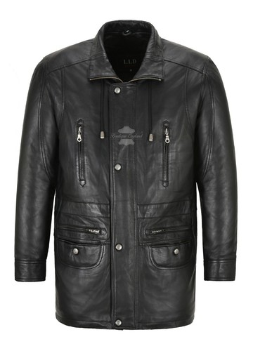 Men leather car coat black - men's,