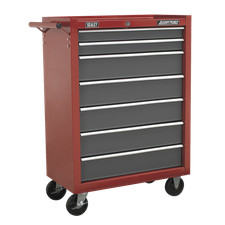 Sealey AP22507BB Rollcab Tool Box Storage Roller Cabinet, 7 Drawer, Red/Grey D