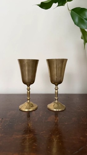 Pair vintage metal goblets - pair,