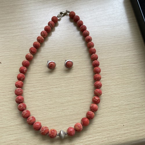Coral bead necklace and - coral,
