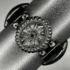 Antique Victorian Whitby Jet Bracelet • Hand Carved Floral Mourning Jewelry