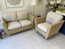 Natural Woven Wicker Settee And Armchair