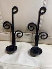 Pair Black Metal Wall Candle Sconces 25cm High