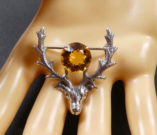 Vintage citrine stag head - stag,