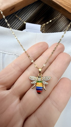 Rainbow bee necklace gold - bee,